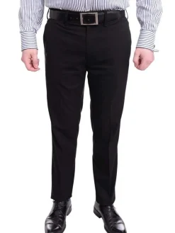 Mazari Slim Fit Solid Black Flat Front Washable Stretch Dress Pants