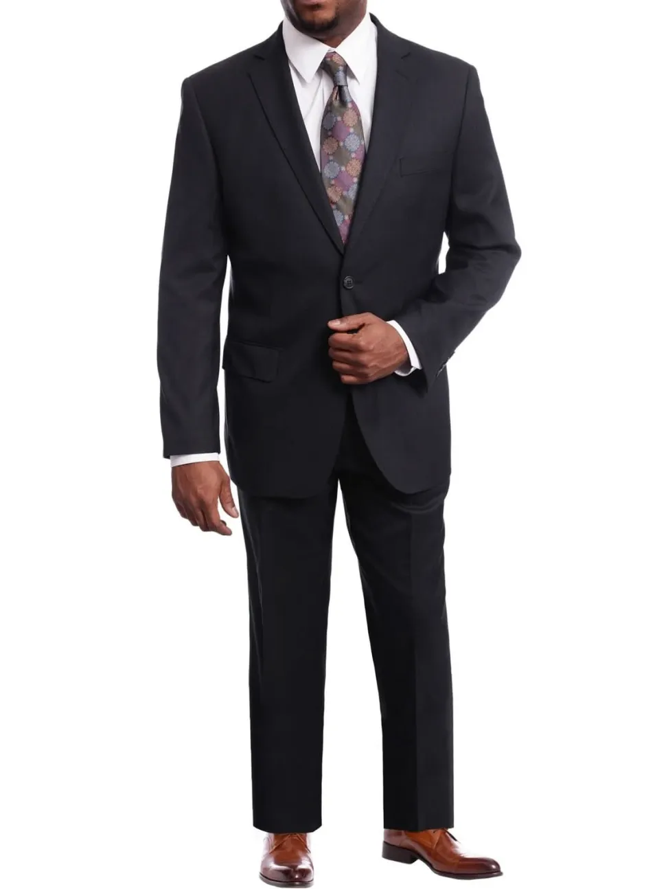 Men's Arthur Black Classic Fit Navy Blue Two Button Pleated Front Wool Suit