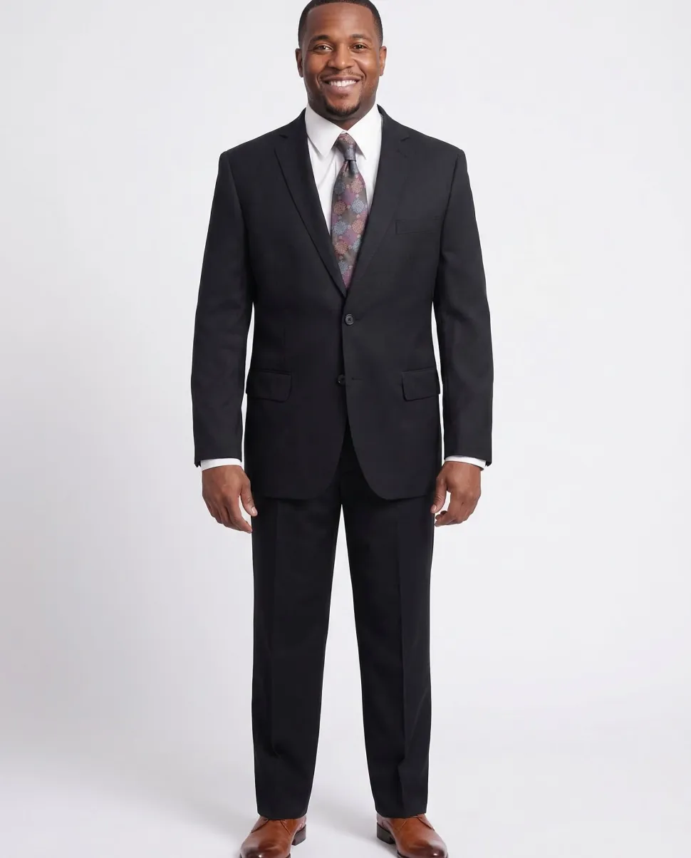 Men's Arthur Black Classic Fit Navy Blue Two Button Pleated Front Wool Suit