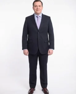 Men's Arthur Black Executive Portly Fit Solid Navy Blue Two Button Wool Suit