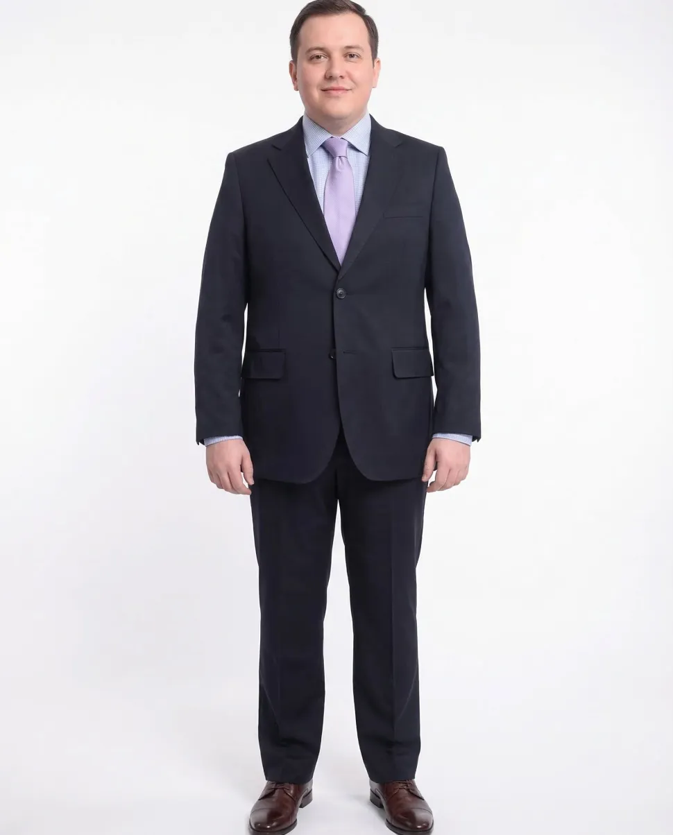 Men's Arthur Black Executive Portly Fit Solid Navy Blue Two Button Wool Suit
