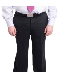 Men's Arthur Black Executive Portly Fit Solid Navy Blue Two Button Wool Suit