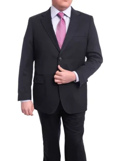Men's Arthur Black Executive Portly Fit Solid Navy Blue Two Button Wool Suit
