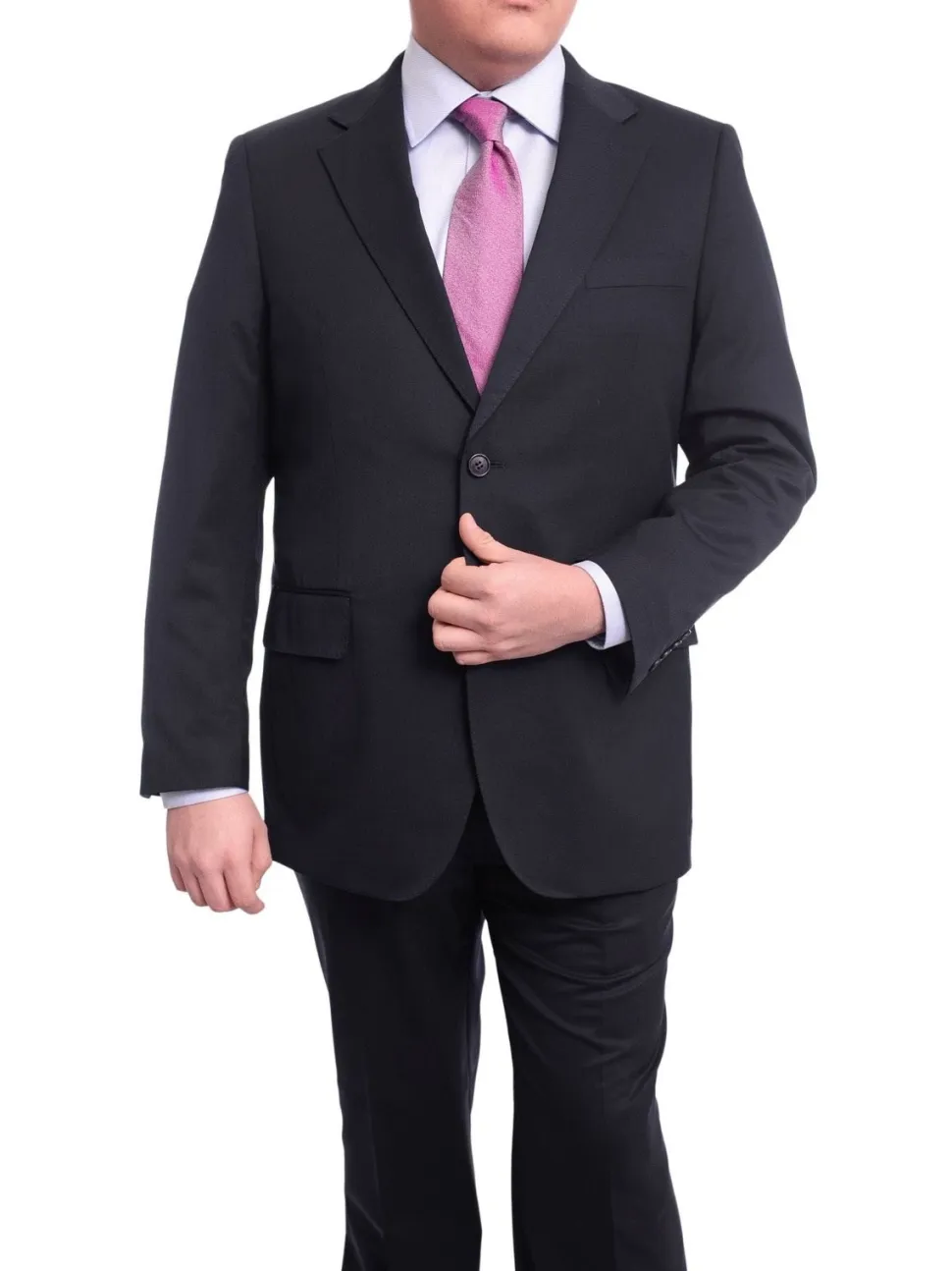 Men's Arthur Black Executive Portly Fit Solid Navy Blue Two Button Wool Suit