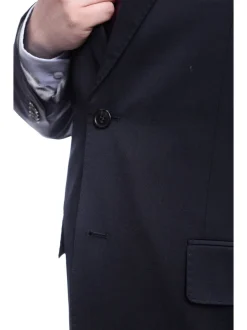 Men's Arthur Black Executive Portly Fit Solid Navy Blue Two Button Wool Suit