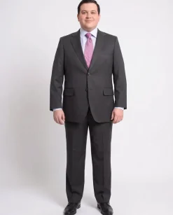 Men's Arthur Black Executive Portly Fit Solid Gray Textured Two Button Wool Suit