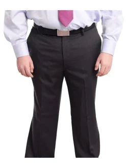 Men's Arthur Black Executive Portly Fit Solid Gray Textured Two Button Wool Suit