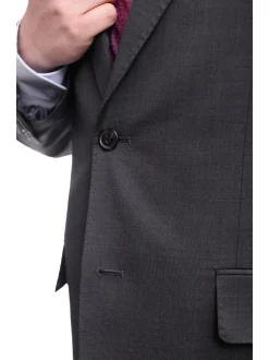Men's Arthur Black Executive Portly Fit Solid Gray Textured Two Button Wool Suit