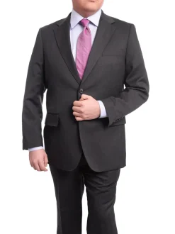 Men's Arthur Black Executive Portly Fit Solid Gray Textured Two Button Wool Suit