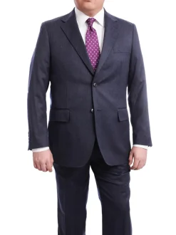 Men's Arthur Black Executive Portly Fit Solid Blue Two Button 2 Piece Wool Suit