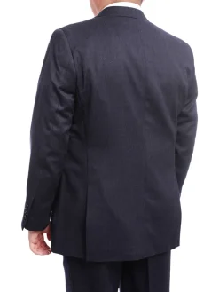 Men's Arthur Black Executive Portly Fit Solid Blue Two Button 2 Piece Wool Suit