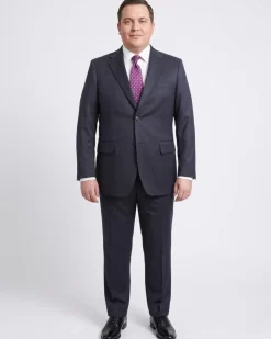 Men's Arthur Black Executive Portly Fit Solid Blue Two Button 2 Piece Wool Suit