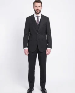 Men's Arthur Black Slim Fit Solid Gray Two Button 3 Piece Wool Peak Lapels Suit