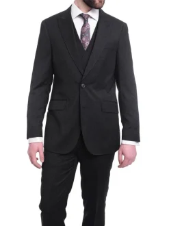 Men's Arthur Black Slim Fit Solid Gray Two Button 3 Piece Wool Peak Lapels Suit