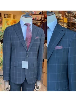 Mens Blue Check Slim Fit 100% VBC Wool Prehemmed Suit
