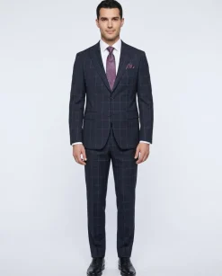 Mens Blue Check Slim Fit 100% VBC Wool Prehemmed Suit