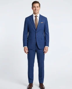 Mens Blue Plaid Slim Fit 100% VBC Wool Prehemmed Suit