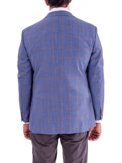 Mens Blujacket Blue Plaid Regular Fit Drago Wool 1/4 Lined Blazer Sportcoat