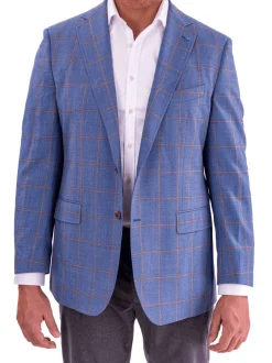 Mens Blujacket Blue Plaid Regular Fit Drago Wool 1/4 Lined Blazer Sportcoat