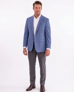 Mens Blujacket Blue Plaid Regular Fit Drago Wool 1/4 Lined Blazer Sportcoat