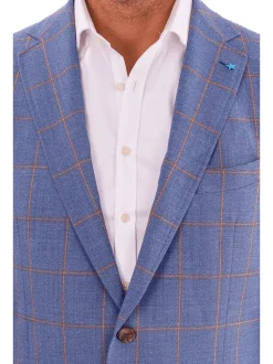 Mens Blujacket Blue Plaid Regular Fit Drago Wool 1/4 Lined Blazer Sportcoat