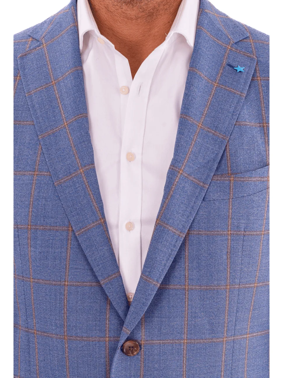 Mens Blujacket Blue Plaid Regular Fit Drago Wool 1/4 Lined Blazer Sportcoat