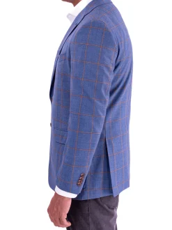 Mens Blujacket Blue Plaid Regular Fit Drago Wool 1/4 Lined Blazer Sportcoat
