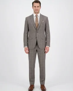 Mens Brown Check Slim Fit 100% VBC Flannel Wool Prehemmed Suit