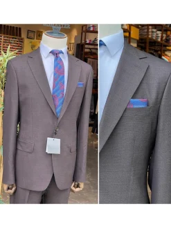 Mens Brown Slim Fit 100% VBC Wool Prehemmed Suit