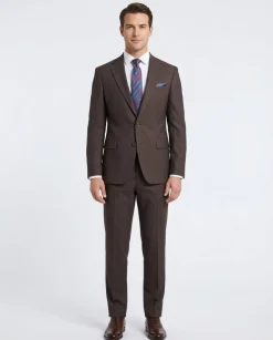 Mens Brown Slim Fit 100% VBC Wool Prehemmed Suit