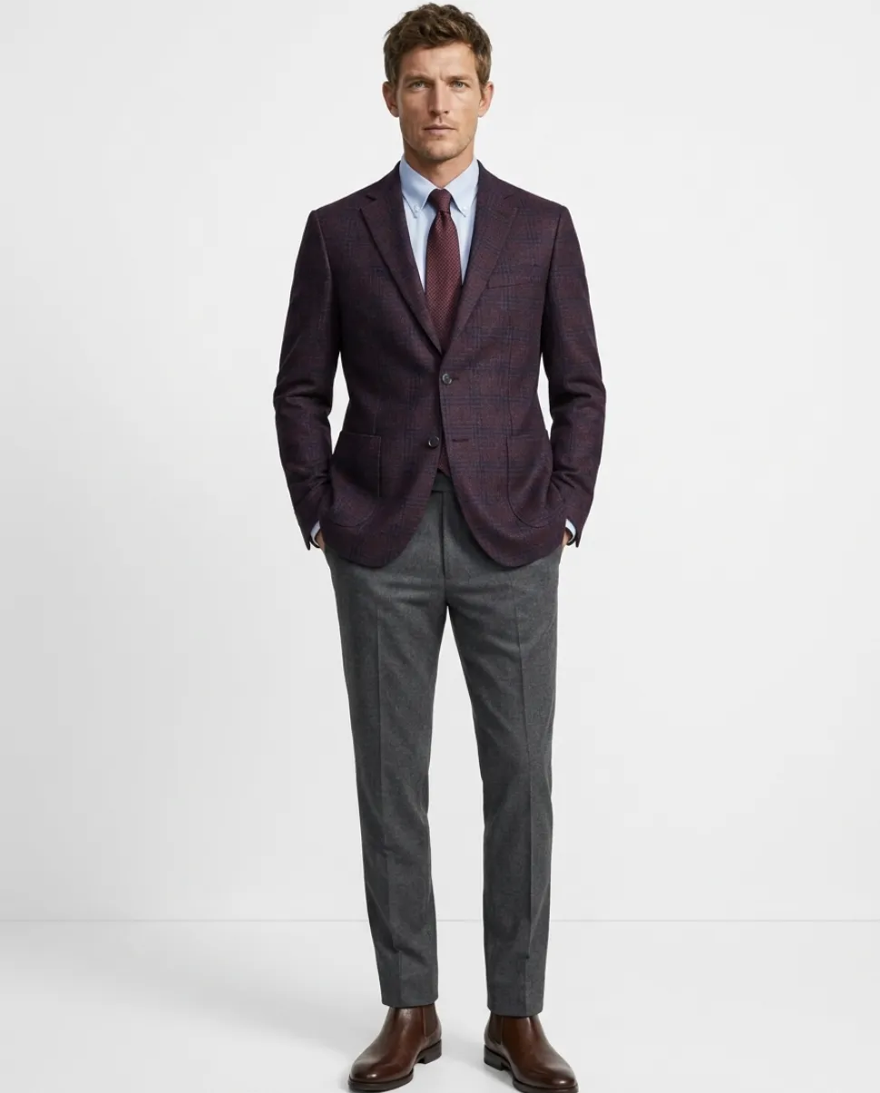 Mens Burgundy & Navy Check 100% Wool Half Lined Blazer Sportcoat