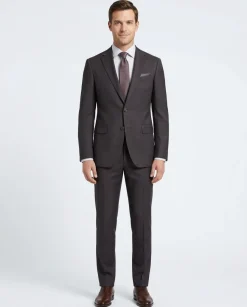 Mens Burgundy Plaid Slim Fit 100% VBC Wool Prehemmed Suit