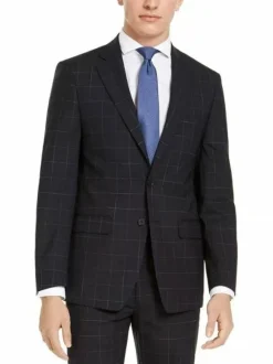 Men's Calvin Klein Navy Blue Windowpane Slim Fit Wool Blazer Sportcoat