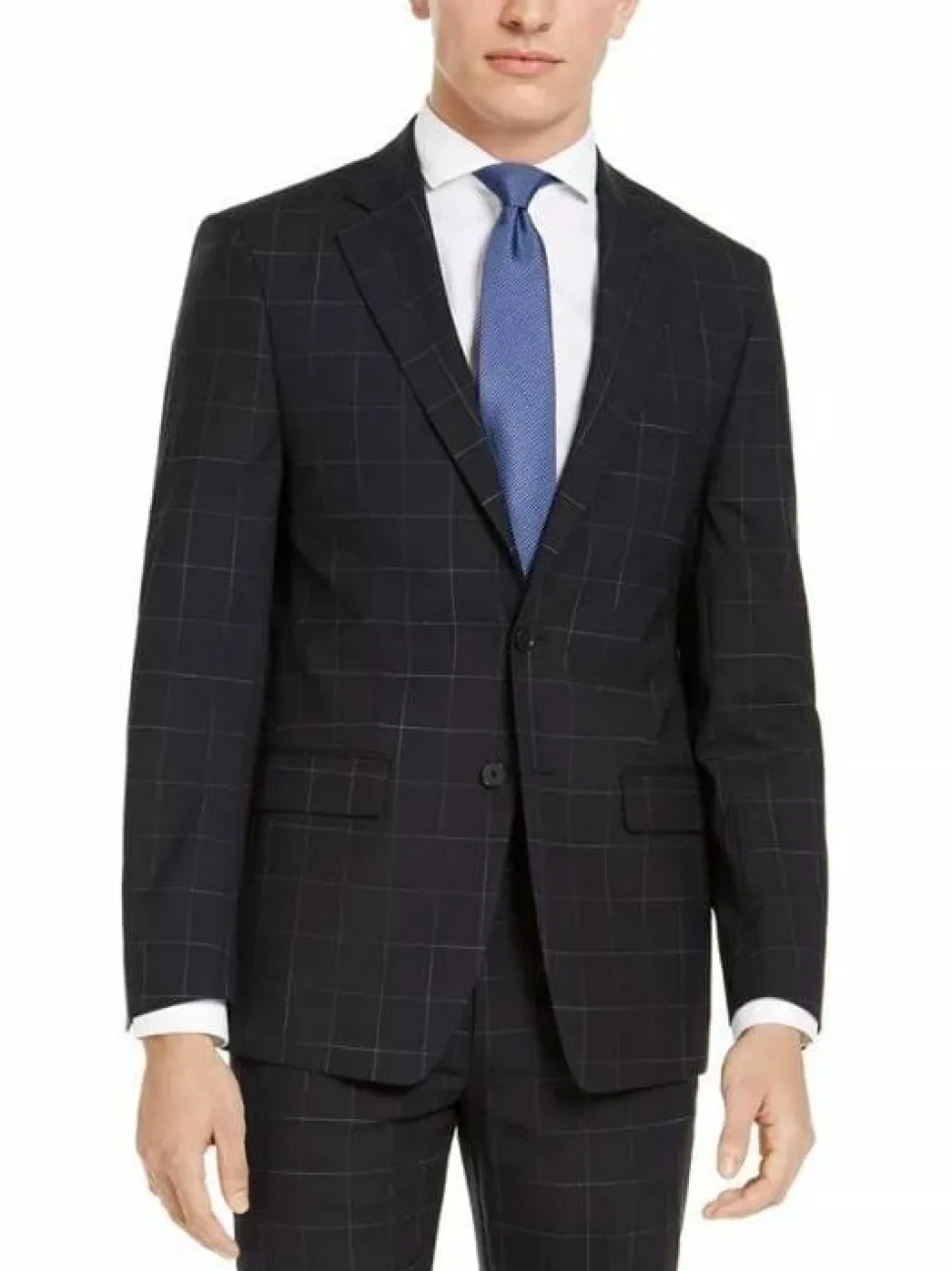 Men's Calvin Klein Navy Blue Windowpane Slim Fit Wool Suit