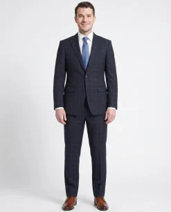 Men's Calvin Klein Navy Blue Windowpane Slim Fit Wool Suit