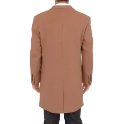 Mens Camel Tan 3/4 Length Double Breasted Wool Cashmere Overcoat Car Coat