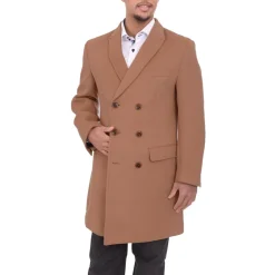 Mens Camel Tan 3/4 Length Double Breasted Wool Cashmere Overcoat Car Coat