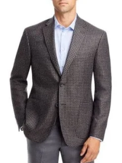 Mens Charcoal Gray & Brown Check 100% Wool Half Lined Blazer Sportcoat