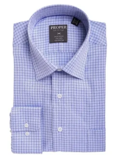 Mens Classic Fit Blue Check With Mini Diamonds Spread Collar Cotton Dress Shirt