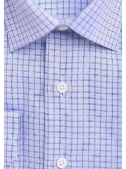 Mens Classic Fit Blue Check With Mini Diamonds Spread Collar Cotton Dress Shirt