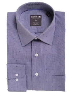Mens Classic Fit Blue Mini Herringbone Spread Collar Cotton Dress Shirt
