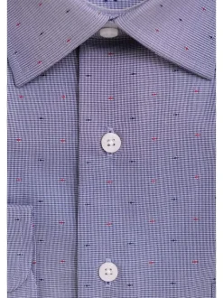 Mens Classic Fit Blue Mini Herringbone Spread Collar Cotton Dress Shirt