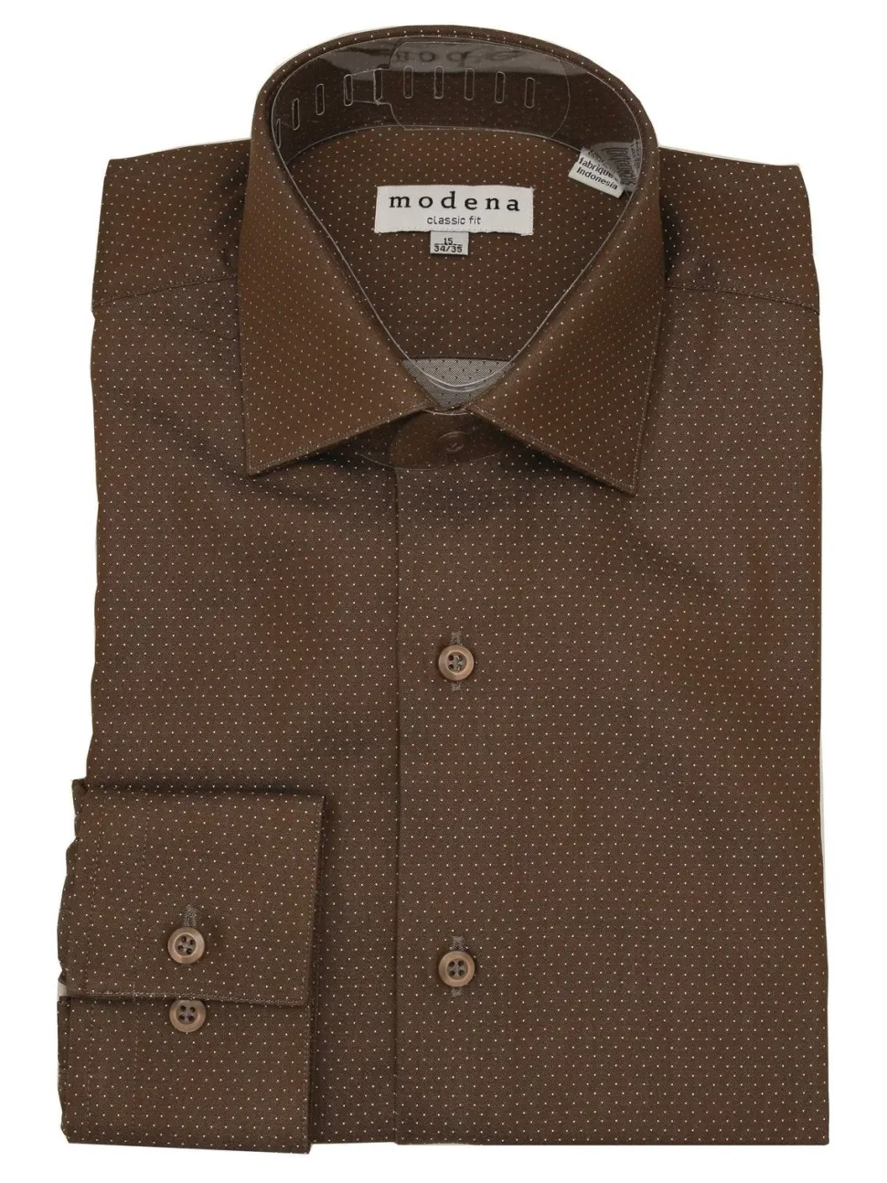 Men's Classic Fit Brown & White Polka Dot Cutaway Collar Cotton Dress Shirt