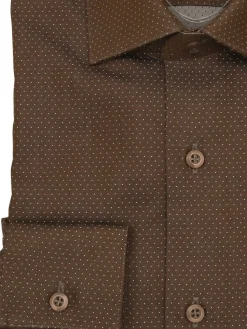 Men's Classic Fit Brown & White Polka Dot Cutaway Collar Cotton Dress Shirt