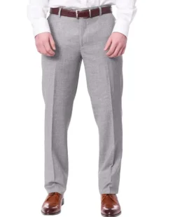 Mens Classic Fit Light Gray Flat Front Wool Prehemmed Dress Pants