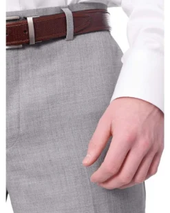 Mens Classic Fit Light Gray Flat Front Wool Prehemmed Dress Pants