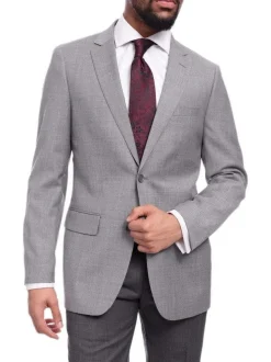 Mens Classic Fit Light Gray Heather Two Button Wool Blazer Sportcoat