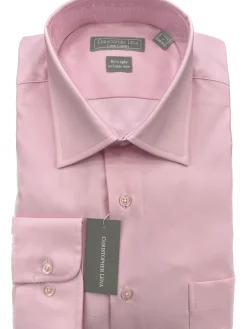 Mens Classic Fit Pink 2 Ply Cotton Wrinkle Free Barrel Cuff Dress Shirt