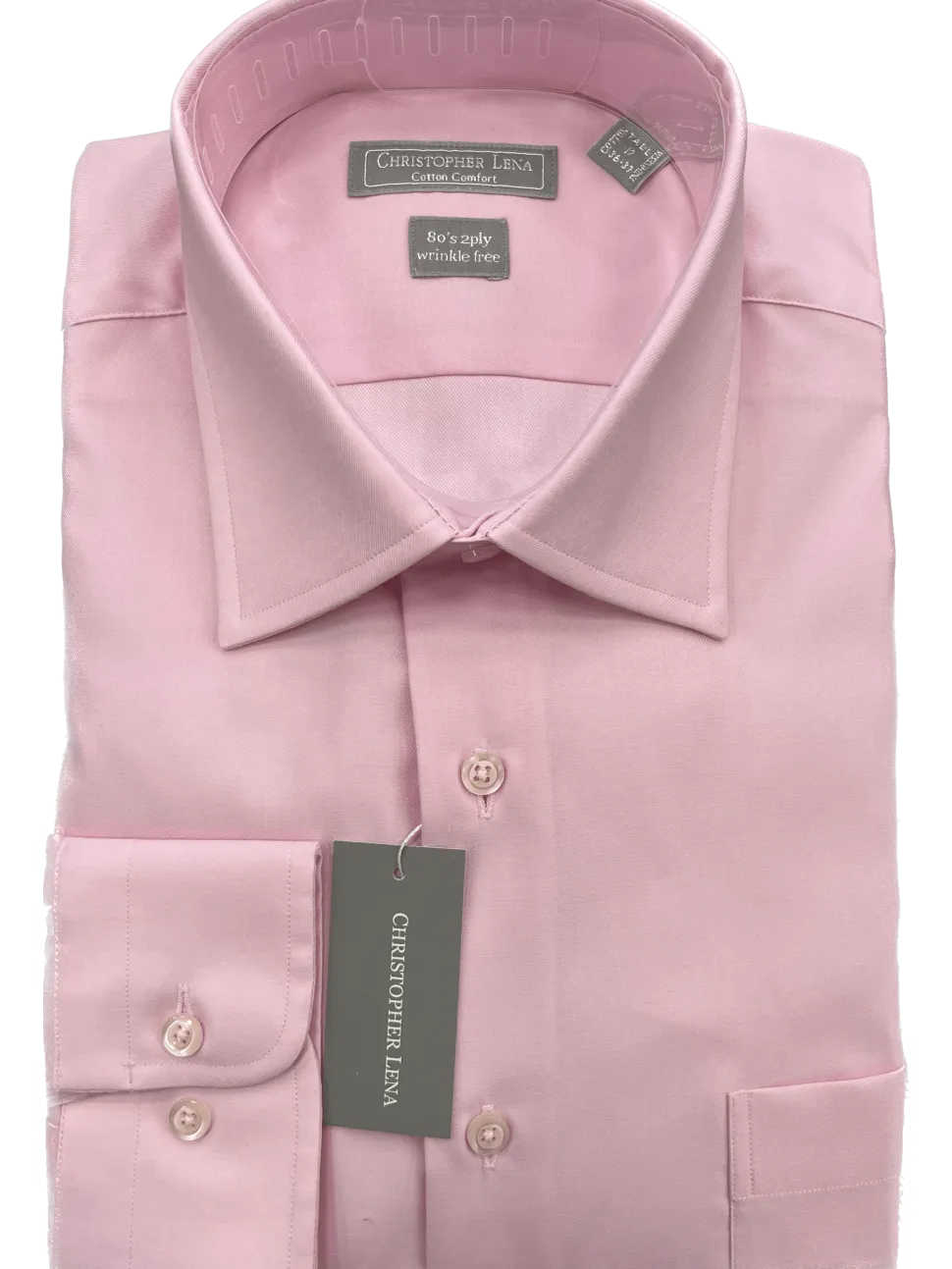 Mens Classic Fit Pink 2 Ply Cotton Wrinkle Free Barrel Cuff Dress Shirt