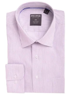 Mens Classic Fit Purple Striped Spread Collar Easy Care Cotton Dress Shirt
